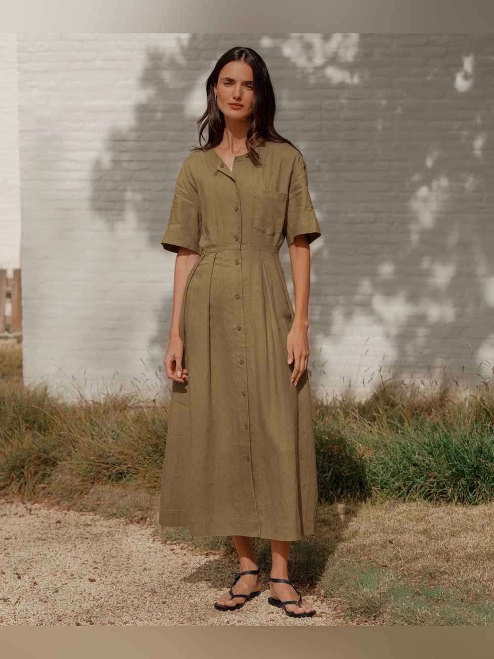 Jenni Kayne Neutral Linen Shirt Dress Size S
